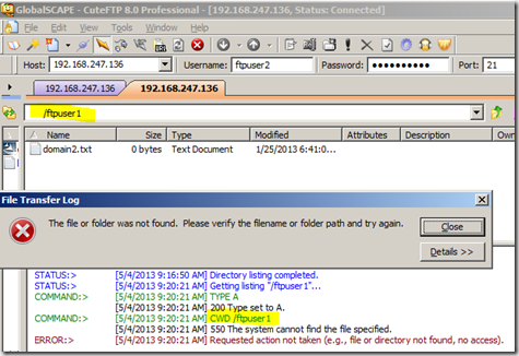 CuteFTP File Transfer Log